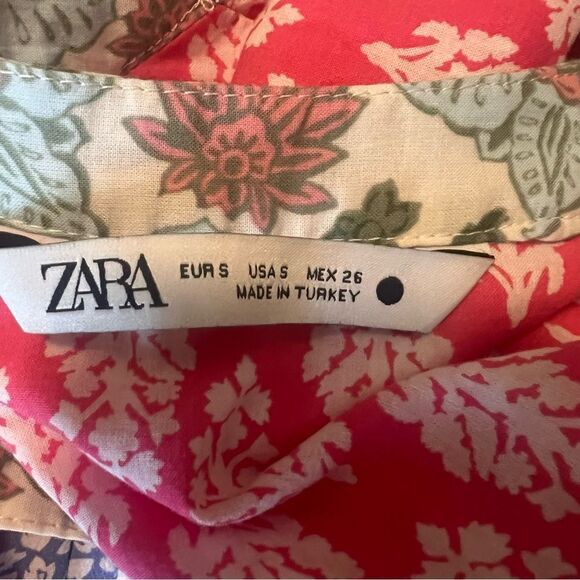 Zara Patchwork Floral Pink and Green Midi Dress - Picture 8 of 10